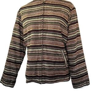 Vintage White Stag Women's Striped Jacket Small Full metal Zip browns pockets